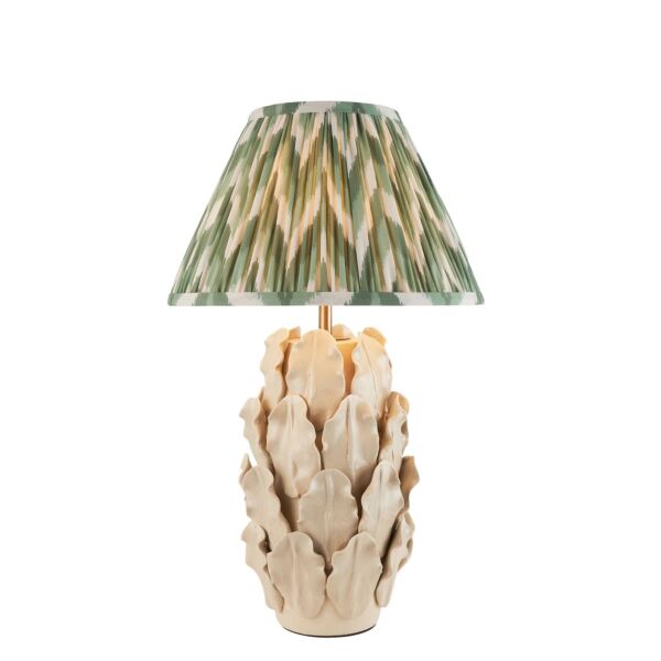 Endon Lighting - Layered Leaf & Zigzag 30cm - 116433 - Cream Crackle Aged Brass Green Ceramic Table Lamp With Shade