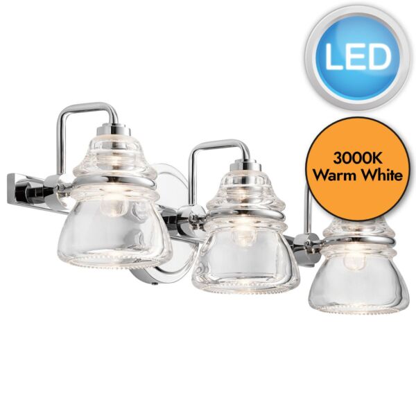 Kichler Lighting - Talland - KL-TALLAND3-PC-BATH - LED Chrome Clear Glass 3 Light IP44 Bathroom Wall Light