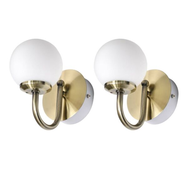 Set of 2 Victoria - Antique Brass Globe Bathroom Wall Lights