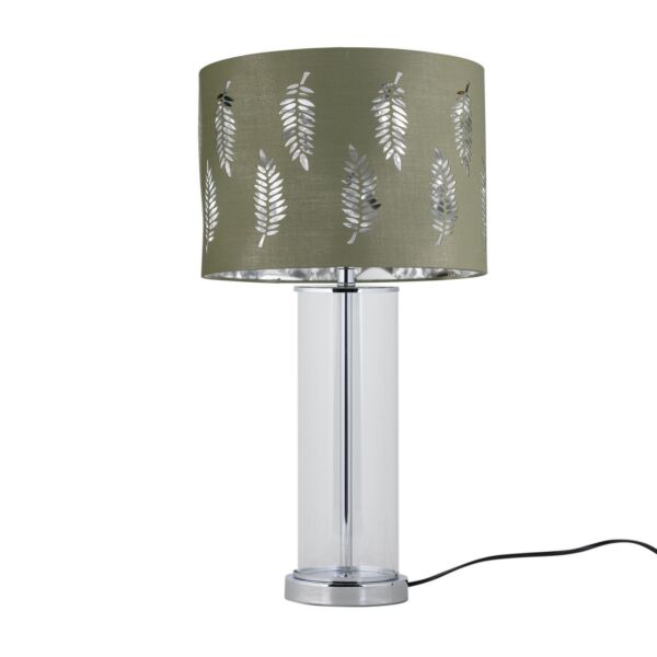 Aura - Chrome Table Lamp with Sage Green Fern with Silver Inner Shade