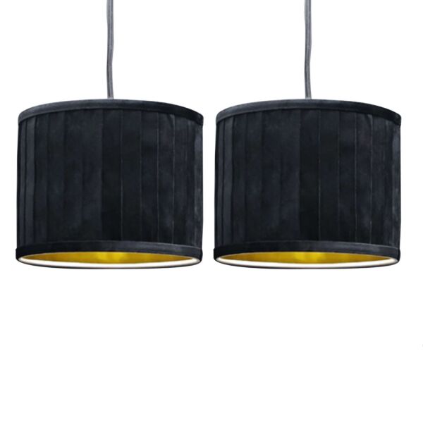 Set of 2 Sundance - Black Velvet Pleated 25cm Lamp Shades with Gold Inner