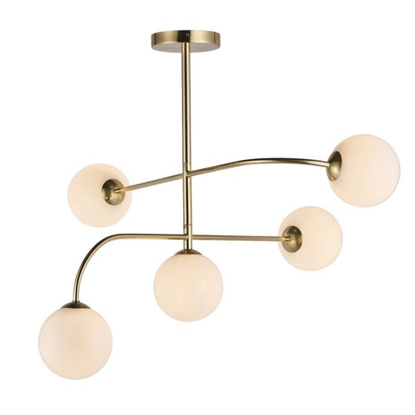 Endon Lighting - Otto - 75939 - Satin Brass Opal Glass 5 Light Flush Ceiling Light