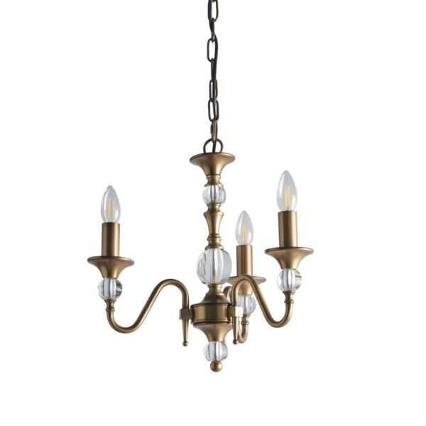 Interiors 1900 - Polina - LX124P3B - Antique Brass Clear Crystal Glass 3 Light Chandelier