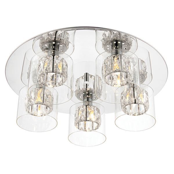 Endon Lighting - Verina - 76517 - Chrome Clear Crystal Glass 5 Light Flush Ceiling Light