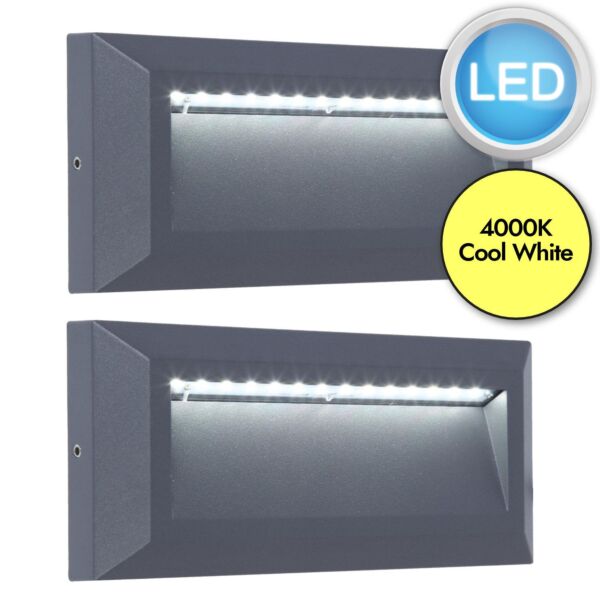 Set of 2 Helena - 10.5W LED Dark Grey Opal IP54 Outdoor Recessed Strip Marker Lights