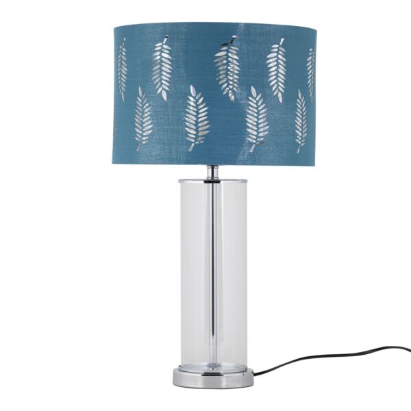 Aura - Chrome Table Lamp with Teal Fern Cut Out Silver Inner Shade