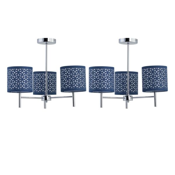 Set of 2 Brea - Chrome 3 Light Fittings with Navy Blue Cut Out Shades