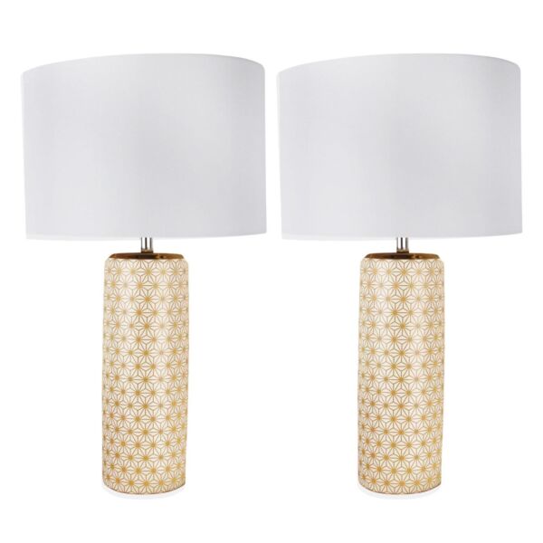 Set of 2 White and Gold Moorish Decal 52cm Table Lamps