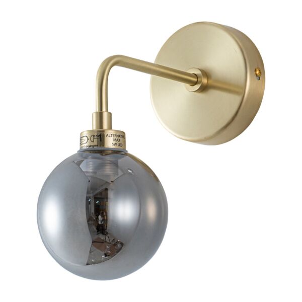 Toner - Satin Brass with Smoked Glass Globe Wall Light