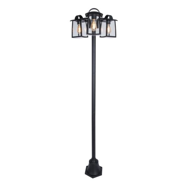 Lutec - Kelsey - 7273606012 - Black Clear Glass 3 Light IP44 Outdoor Lamp Post