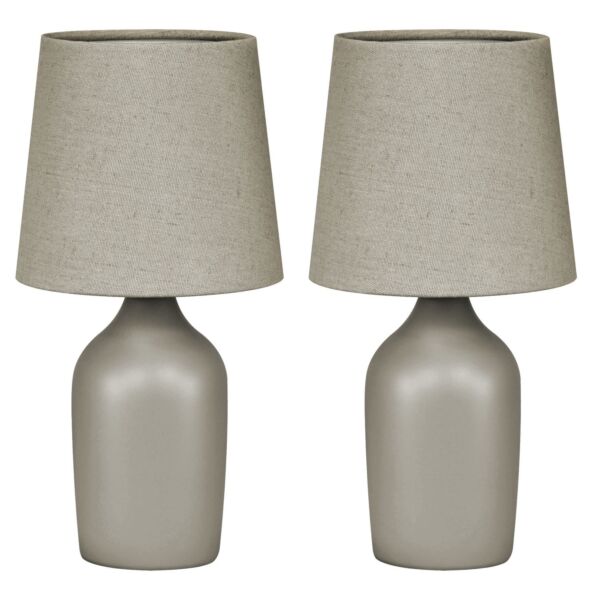 Set of 2 Smooth - Natural Ceramic 27cm Table Lamps With Matching Shades