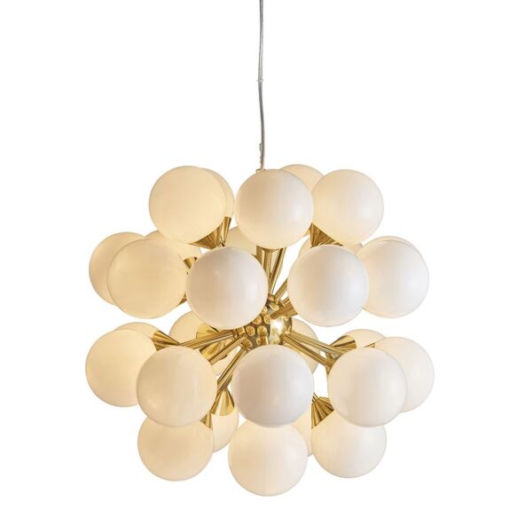 Endon Lighting - Oscar - 76499 - Satin Brass White Glass 28 Light Ceiling Pendant Light