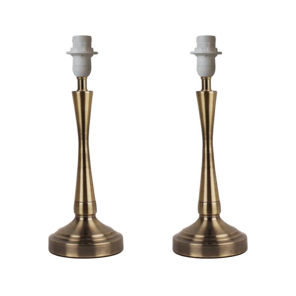 Set of 2 Antique Brass Stick Table Lamp Bases with Stem Detail