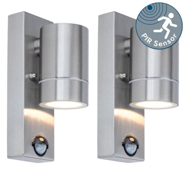 Set of 2 Rado - Stainless Steel Clear Glass IP44 Outdoor Sensor Wall Lights