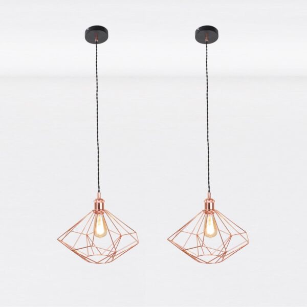 Set of 2 Copper Geometric Pendant Light Fittings