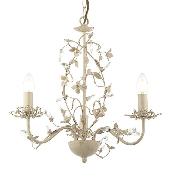 Endon Lighting - Lullaby - LULLABY-3CR - Cream Gold Clear Pearl 3 Light Chandelier