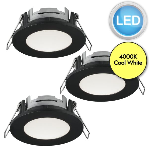 Nordlux - Set of 3 Leonis - 49200103 - LED Black IP65 Bathroom Recessed Ceiling Downlights