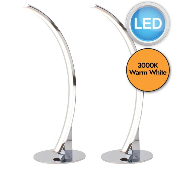 Set of 2 Polished Chrome LED Arc Table Lamps