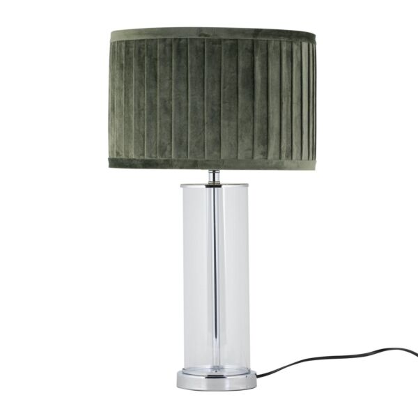 Aura - Chrome Table Lamp with Green Pleated Velvet Shade