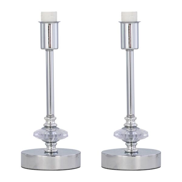 Set of 2 Chrome Jewelled Stick Table Lamp Bases Only