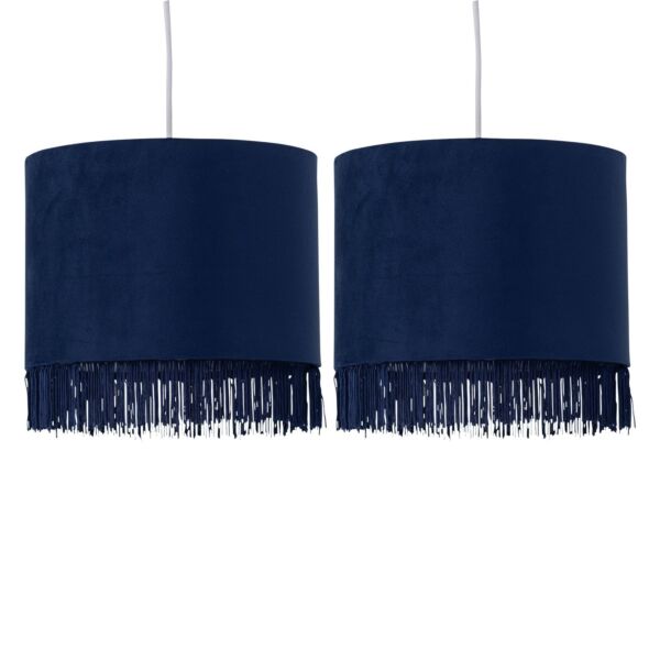 Set of 2 Tassel - Navy Blue Velvet with Chrome Inner Easy Fit 25cm Pendant Shades