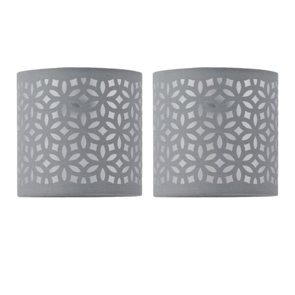 Set of 2 Grey Laser Cut 15.5cm Table Lamp Shades