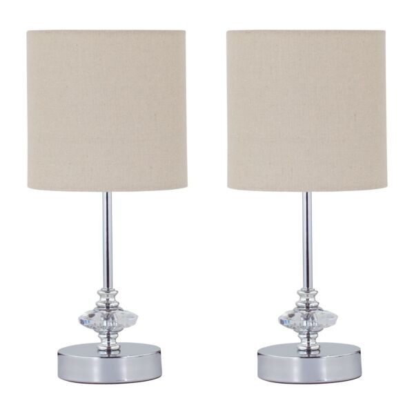 Set of 2 Chrome Jewelled Table Lamps with Natural Linen Shades