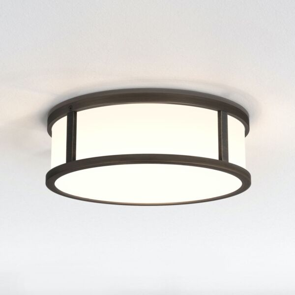 Astro Lighting - Mashiko Round 230 - 1121097 - Bronze & White Glass IP44 Bathroom Ceiling Flush Light