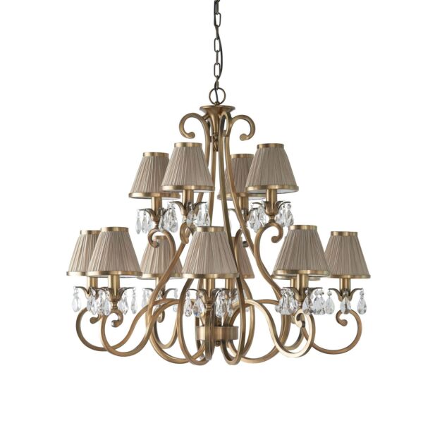 Interiors 1900 - Oksana - 63521 - Antique Brass Clear Crystal Glass Pleated 12 Light Chandelier