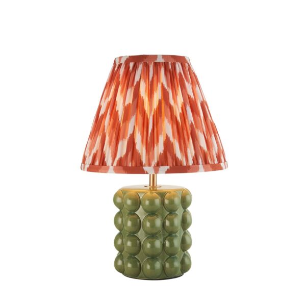 Endon Lighting - Bobble & Zigzag 25cm - 116298 - Olive Green Aged Brass Orange Ceramic Table Lamp With Shade