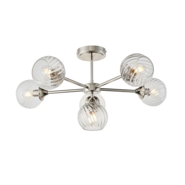 Endon Lighting - Allegra - 104050 - Nickel Clear Spiral Glass 6 Light Flush Ceiling Light