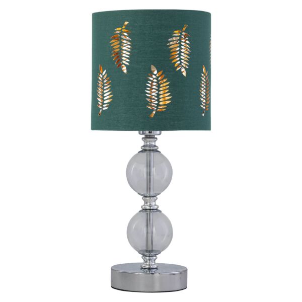 Chrome Two Ball Table Lamp with Dark Green Fern Shade