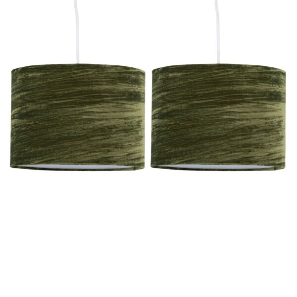 Set of 2 Green Crushed Velvet 30cm Pendant Lightshades