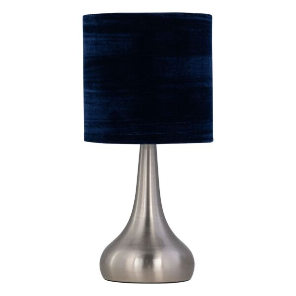 Romana - Brushed Chrome Touch Operated Table Lamp with Navy Blue Crushed Velvet Shade