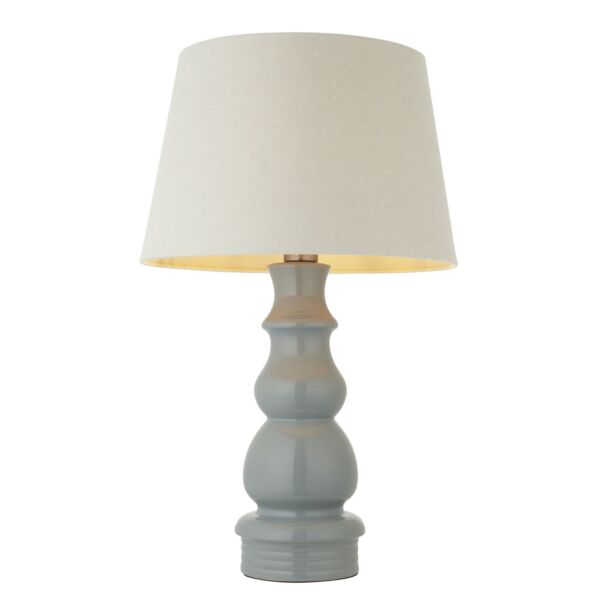 Endon Lighting - Provence - 103369 - Blue Grey Satin Nickel Ivory Ceramic Table Lamp With Shade