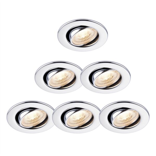 Set of 6 Chrome Fire Rated 6W LED 4000K Tilt Recessed Downlights