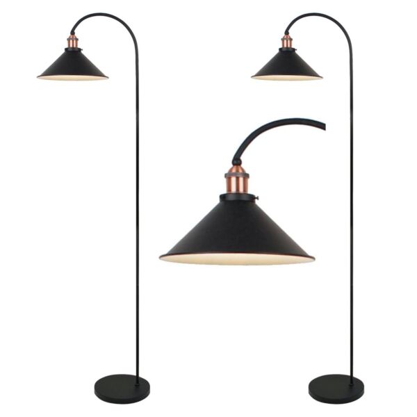 Set Of 2 Matt Black With Brushed Copper Floor Lights