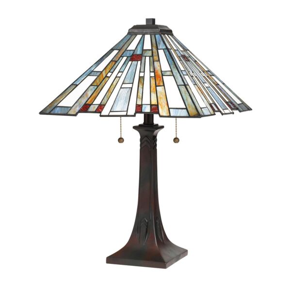 Quoizel Lighting - Maybeck - QZ-MAYBECK-TL - Valiant Bronze Tiffany Art Glass 2 Light Table Lamp