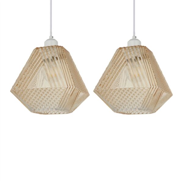 Set of 2 Prism - Champagne Glass Easy Fit Glass Pendant Shades