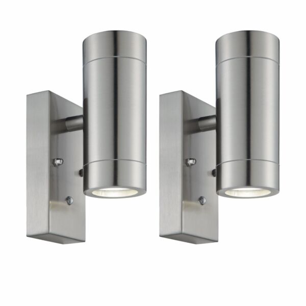 Set 2 Blaze - Stainless Steel Outdoor Up Down Motion Sensor Wall Light