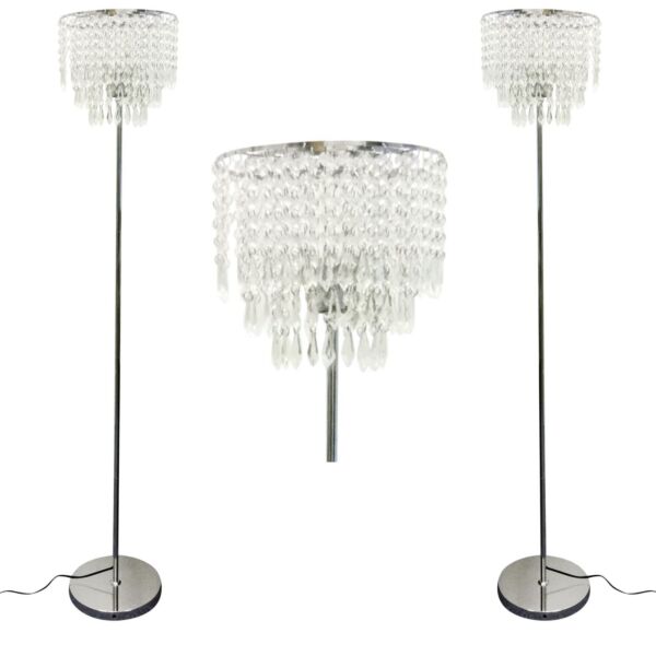 Set of 2 Chrome and Acrylic Crystal Jewelled Floor Lamps