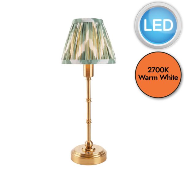 Endon Lighting - Burley Rechargeable & Zigzag 16cm - 114805 - LED Aged Brass Green Touch Table Lamp With Shade