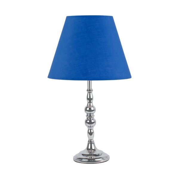 Chrome Table Lamp with Decorative Stem and Royal Blue Shade