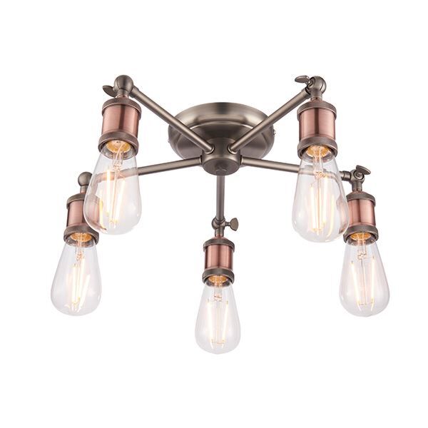 Endon Lighting - Hal - 76336 - Antique Pewter Aged Copper 5 Light Flush Ceiling Light