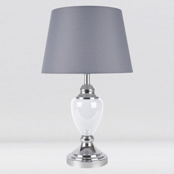 Chrome and White Urn Table Lamp with Grey Shade