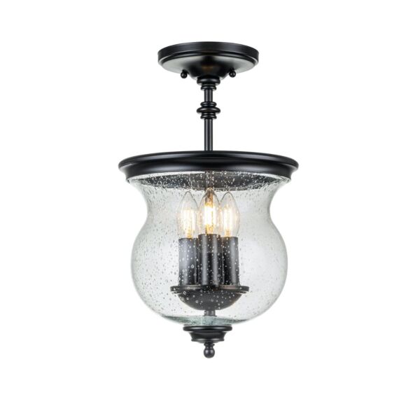 Feiss Lighting - Pickering Lane - FE-PICKERING-LANE-SF-BLK - Black Clear Seeded Glass 3 Light Flush Ceiling Light