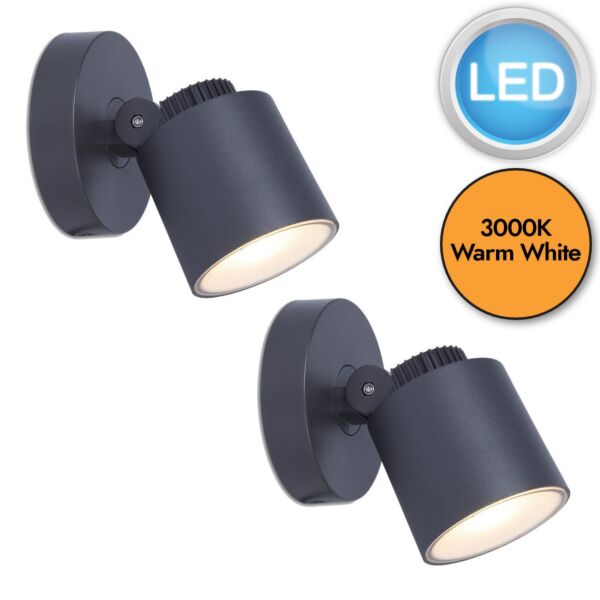 Set of 2 Explorer - LED Dark Grey Clear IP54 Outdoor Wall Spotlights