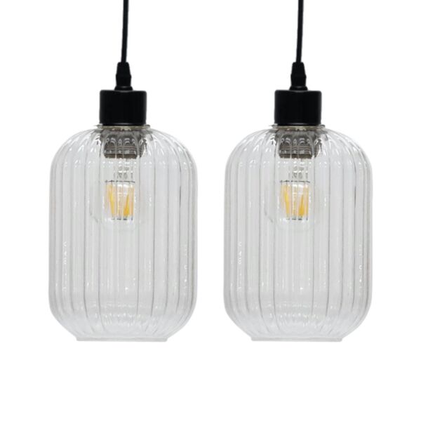 Set of 2 Batley - Clear Ribbed Glass Easy Fit Pendant Shades