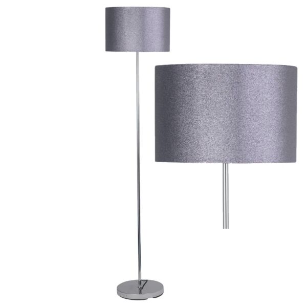 Chrome Stick Floor Lamp with Grey Glitter Shade