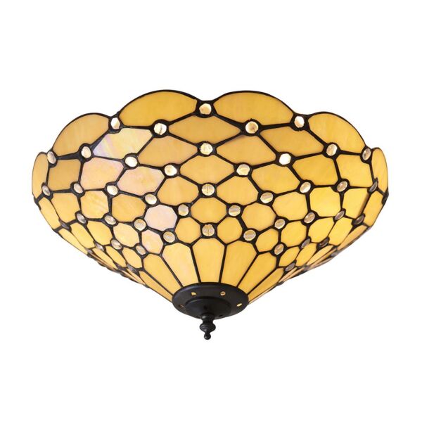 Interiors 1900 - Pearl - 70242 - Dark Bronze Tiffany Glass 2 Light Flush Ceiling Light